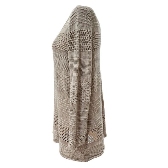H&M Taupe Mixed Open-Knit Long Sleeve Sweater Tunic Lightweight Size M - Picture 7 of 8